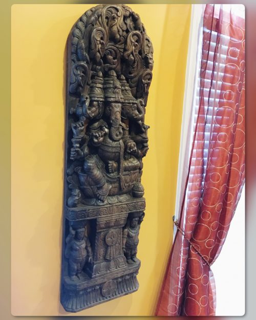 15 in x 4 ft Tri-Mukha Antique Black Finish Ganesha Panel