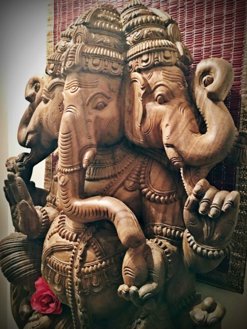 27 in x 4 ft Tri-Mukha Natural Finish Ganesha Sculpture