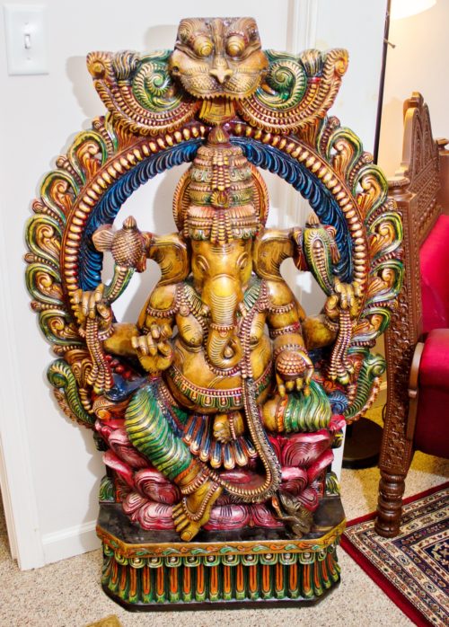 30 in x 4 ft Colored Ganesha on Lotus Sculpture